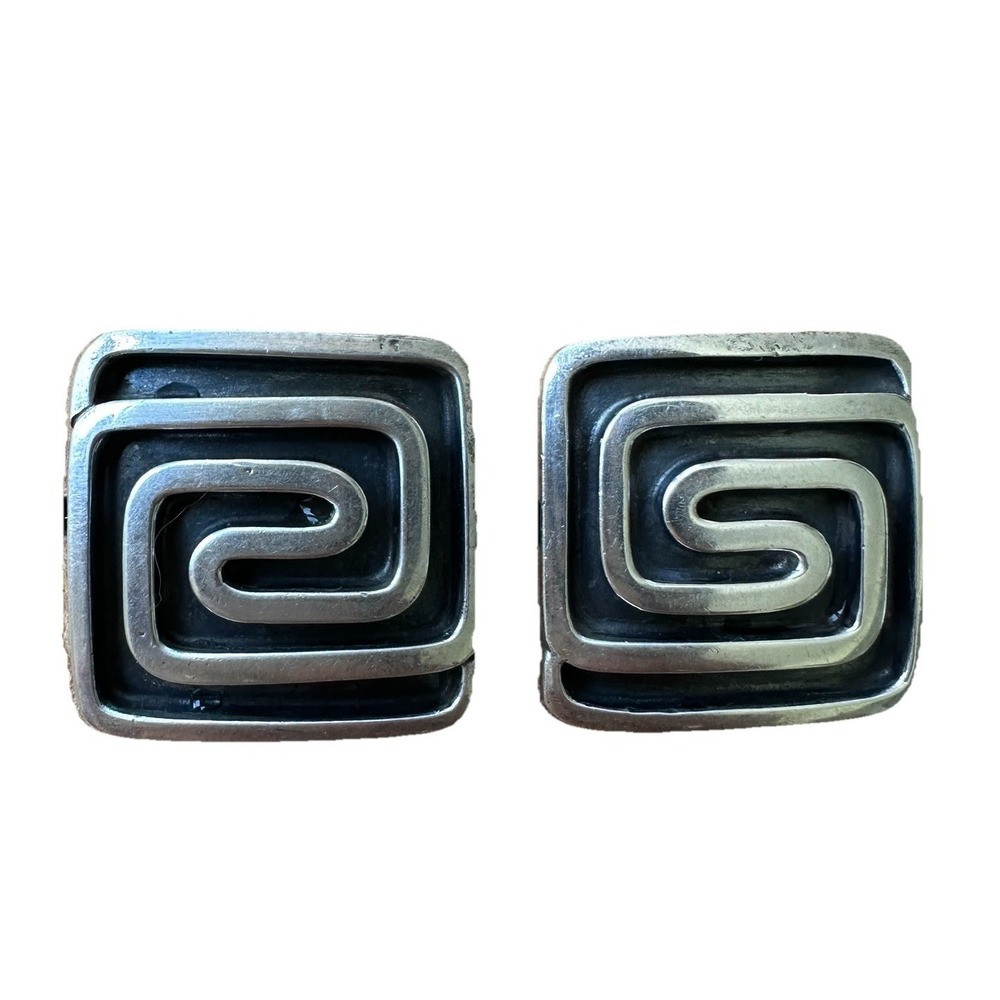 Vintage Silverbird Earrings 0.625 Inch‎ Geometric Maze Square 925 Sterling 11.6g - Picture 10 of 10